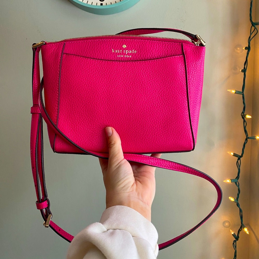 kate spade vibrant fuchsia pebble leather crossbody with gold hardware